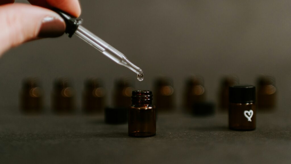 Essential oil dropper and amber bottles