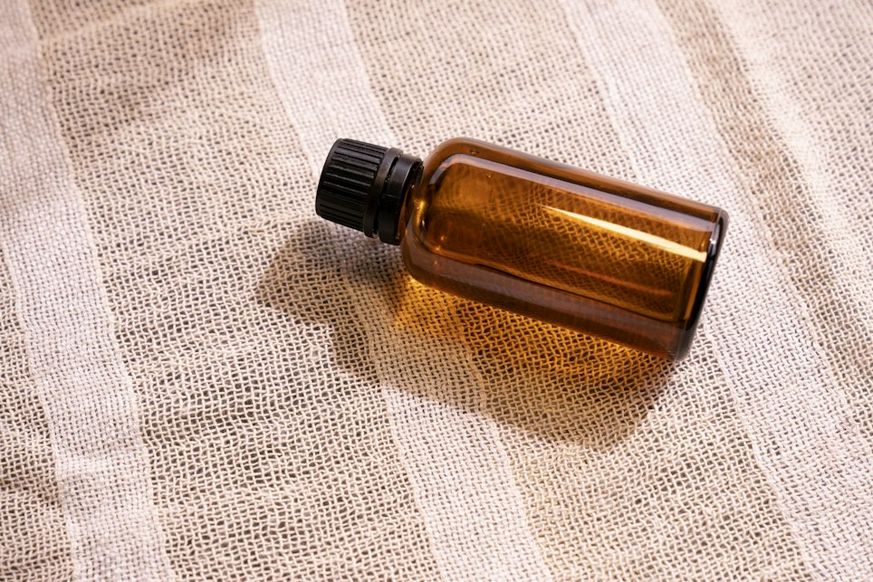 Amber bottle of patchouli oil